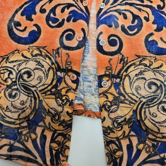 David Cline Orange and Blue Patterned Top - Picture 10 of 10